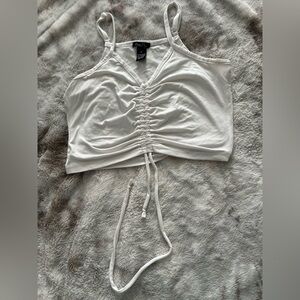 Rue21 White Ruched Tie Front Tank Top